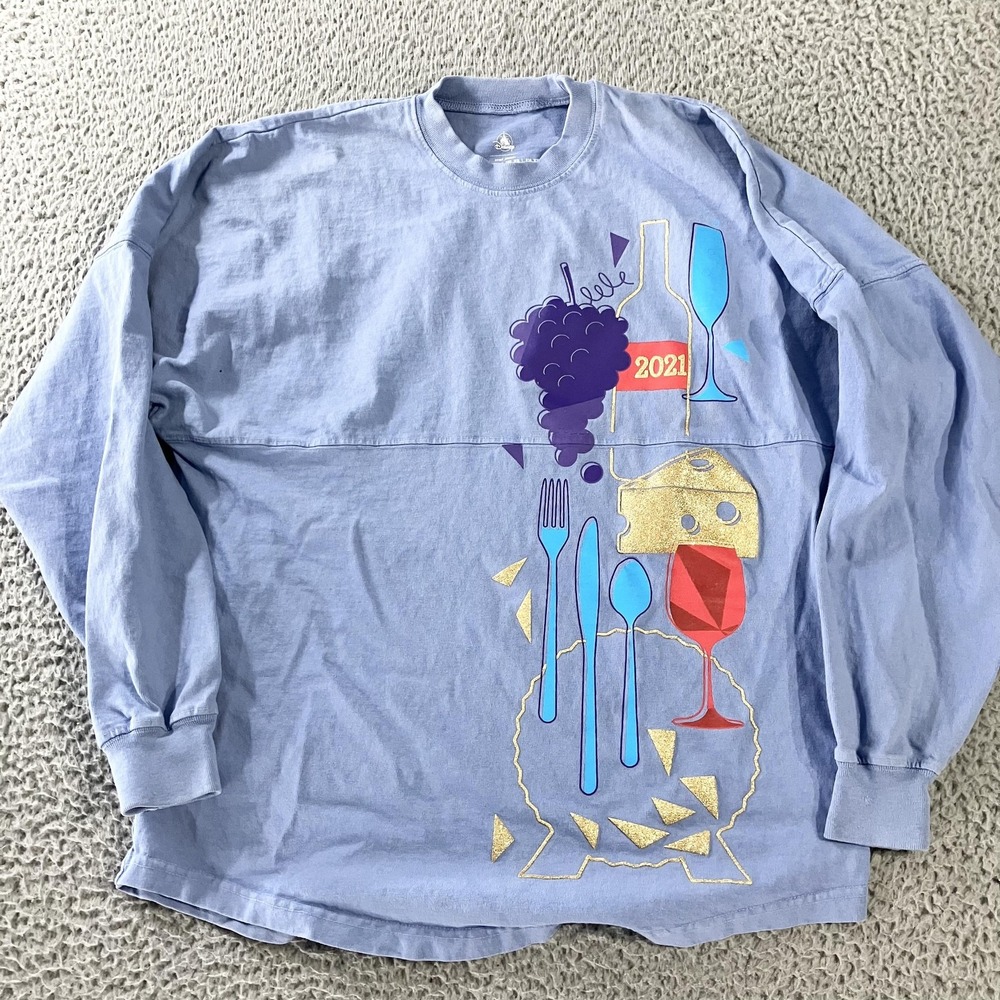 Disney Epcot Food Wine Spirit Jersey Shirt Womens XS‎ Blue 2021 Glitter Festival